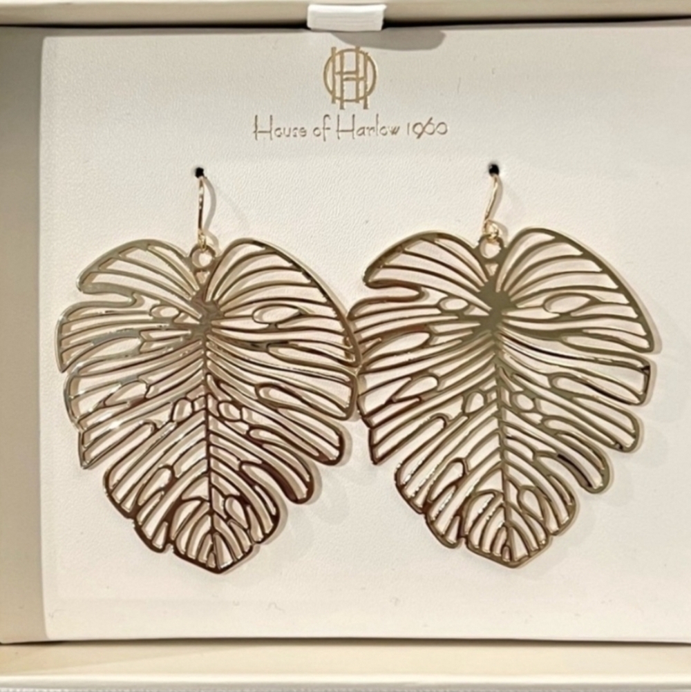 💛▪️ House of Harlow▪️ 1960 golden tone monstera leaf  earrings